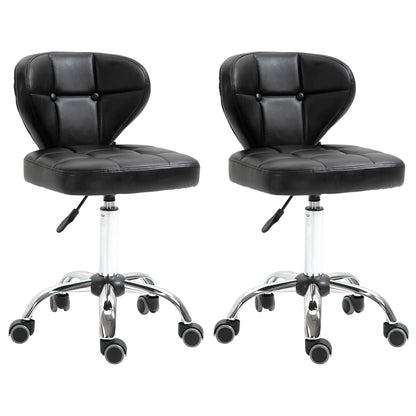 HOMCOM 2er-Set Arbeitshocker mit Rückenlehne Rollhocker aus Kunstleder Drehhocker mit Lehne Kosmetikhocker Rollhocker Bürohocker 72-87 cm höhenverstellbar Büro Dunkelgrau 45 x 47 x 72-87 cm