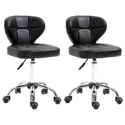 HOMCOM 2er-Set Arbeitshocker mit Rückenlehne Rollhocker aus Kunstleder Drehhocker mit Lehne Kosmetikhocker Rollhocker Bürohocker 72-87 cm höhenverstellbar Büro Dunkelgrau 45 x 47 x 72-87 cm