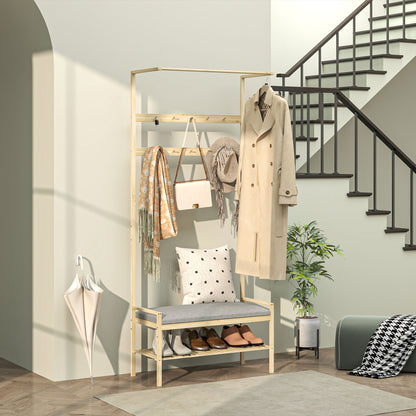 HOMCOM Garderobe mit Schuhbank, Kleiderstange, 10 Kleiderhaken, شوهابلاج, بامبوس