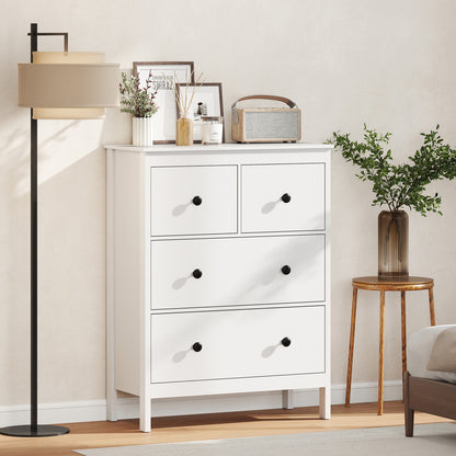 HOMCOM Kommode mit 4 Schubladen, für Kleidung & Bettwäsche, Wohnzimmer, Schlafzimmer, Flur, Spanplatte, Weiß