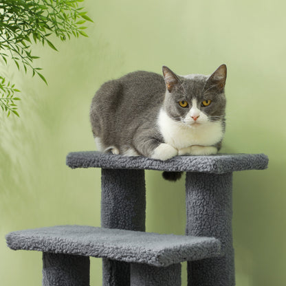 PawHut Tiertreppe Katzentreppe Hundetreppe Treppe für Katze und Hunde 4 Stufen Grau 63,5x43x60cm