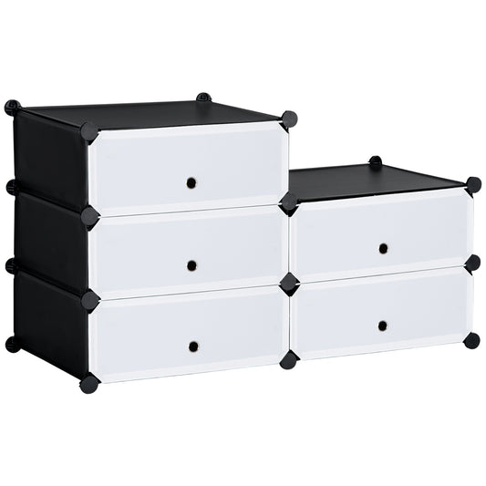 HOMCOM Modulares Regalsystem für 6 Paar Schuhe, 49 cm x 36,5 cm x 108 cm, Schwarz