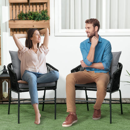 Outsunny Outdoor Stühle, 2-er Set, Boho-Design, Sitz- und Rückenkissen, bequeme Sitzschale, Metallrahmen, Schwarz