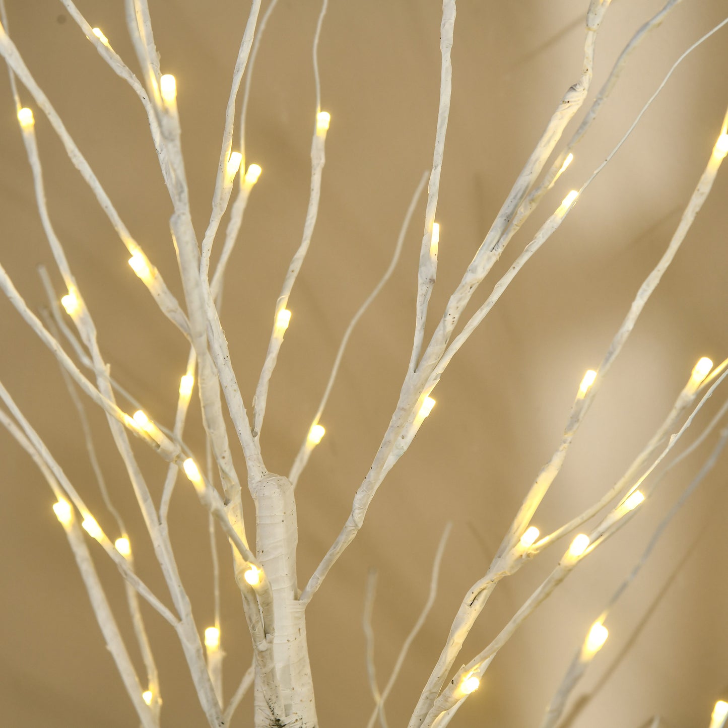 HOMCOM Künstliche Birke mit LEDs, biegsame Äste, Kunststoff und Metall, 150 cm, Weiß