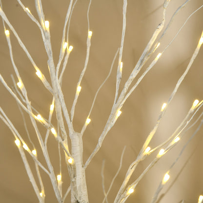 HOMCOM Künstliche Birke mit LEDs, biegsame Äste, Kunststoff und Metall, 150 cm, Weiß