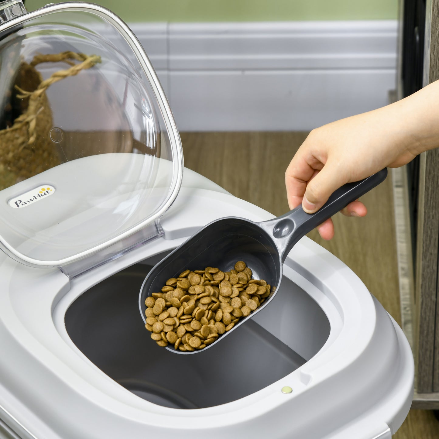 PawHut Trockenfutter-Behälter, faltbar, bis 25 kg, mit Zubehör, 44x32x37cm, Grau