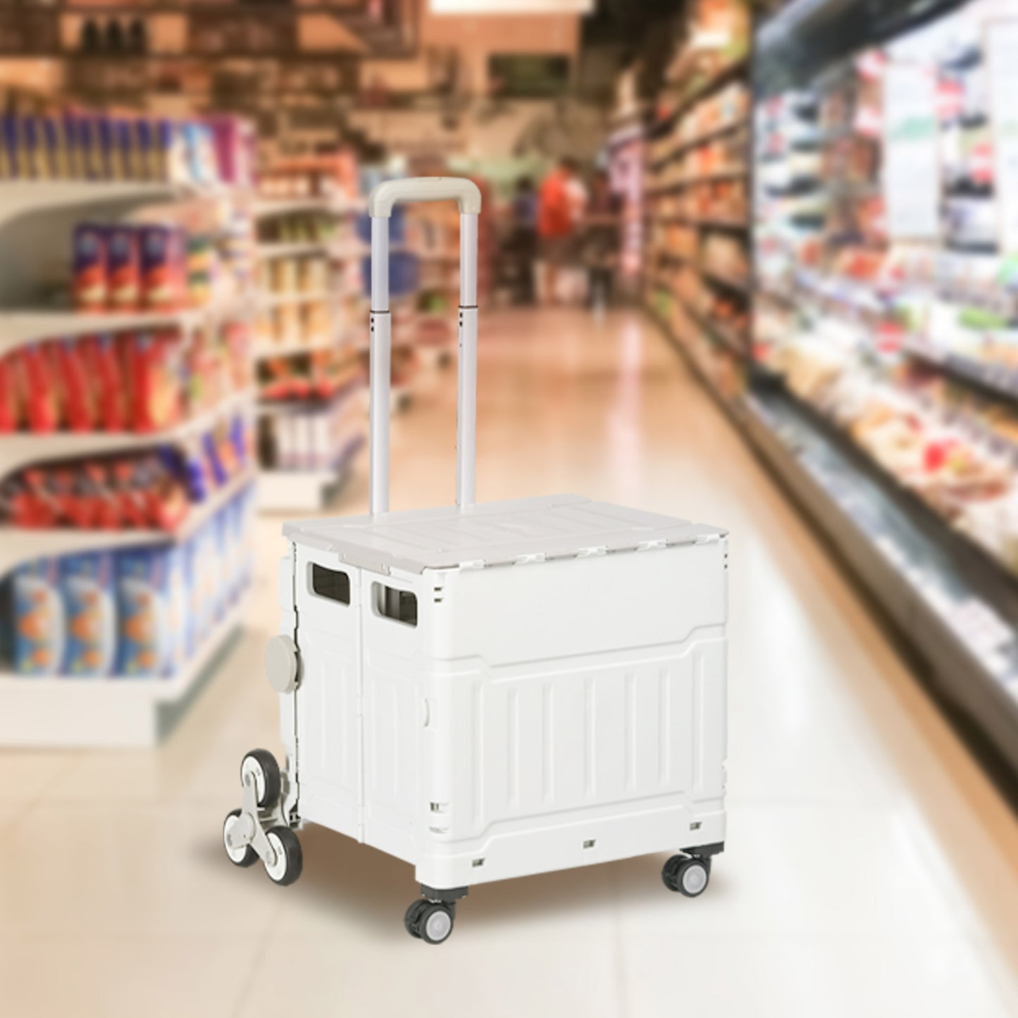 HOMCOM Einkaufstrolley Treppensteiger Mobil Transportbox, klappbar, Teleskopgriff, bis max. 65 Kilo belastbar, Weiß