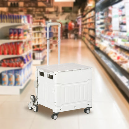 HOMCOM Einkaufstrolley Treppensteiger Mobil Transportbox, klappbar, Teleskopgriff, bis max. 65 Kilo belastbar, Weiß