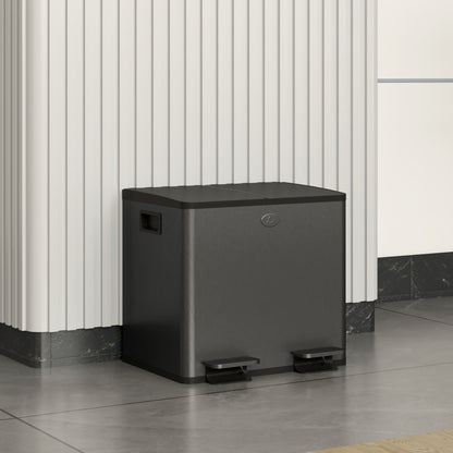 HOMCOM 2 x 15 L Doppelmülleimer, Pedalöffnung, leicht zu reinigen, Edelstahl, Kunststoff, Schwarz