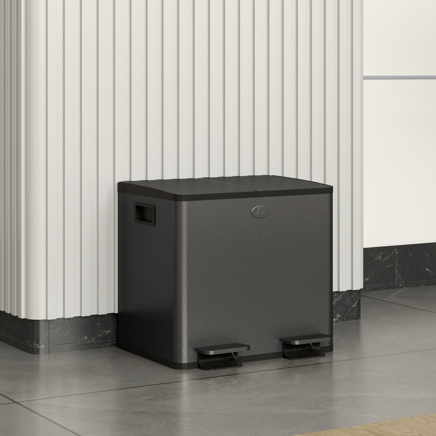 HOMCOM 2 x 15 L Doppelmülleimer, Pedalöffnung, leicht zu reinigen, Edelstahl, Kunststoff, Schwarz
