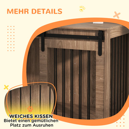 PawHut Hundebox Hundekäfig, Verriegelbar, Holzoptik, rustikales Design, 98 cm x 58 cm x 67 cm, Walnuss + Schwarz