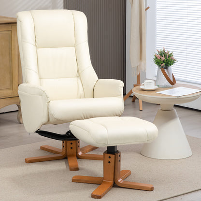 HOMCOM Relaxsessel mit Hocker, Liegefunktion, Kunstlederbezug, bis 150 kg, 71 x 84 x 102 cm, Cremeweiß