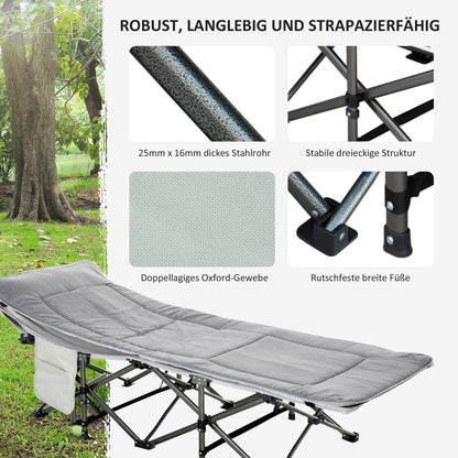 Outsunny Feldbett faltbar Campingbett mit Matratze Tragetasche 188 x 64,5 x 53 cm Gästebett bis 150 kg belastbar Campingliege für Erwachsene Klappbett für Outdoor, Garten Camping Reisen Hellgrau