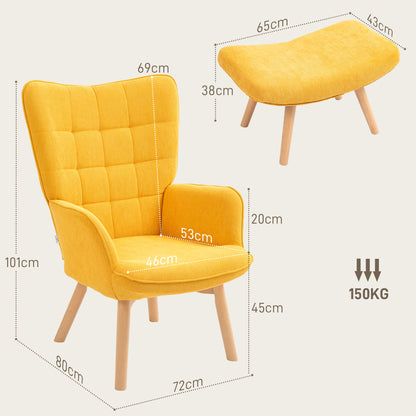 HOMCOM Akzentsessel mit Hocker, Relaxsessel in Cord-Optik, Armlehnstuhl mit Holzbeinen, für Wohnzimmer, Orange