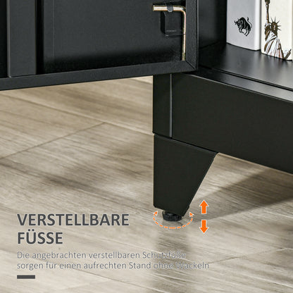 HOMCOM Aktenschrank Metallschrank Mehrzweckschrank mit magnetischer Lamellen-Doppeltür Verstellbarer Einlegeboden Büroschrank Aufbewahrungsschrank für Arbeitszimmer Wohnzimmer 75 x 33 x 110 cm Schwarz
