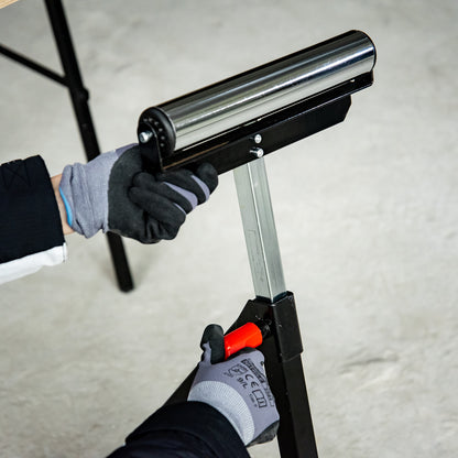 HOMCOM Rollenbock, Rollenauflage, Höhenverstellbares Arbeitsbock, Rollenständer, Hiflsbock, Stützbock, bis 90 kg, Metall, Schwarz, 44 x 50 x 68-110 cm