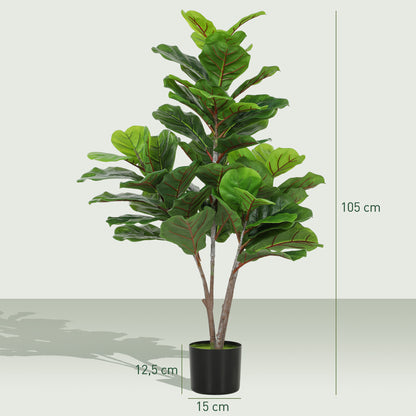 HOMCOM Künstliche Geigen-Feigenbaum 110cm Kunstpflanze, Plastik Künstliche Pflanzen im Topf, Dekoration Geschenk