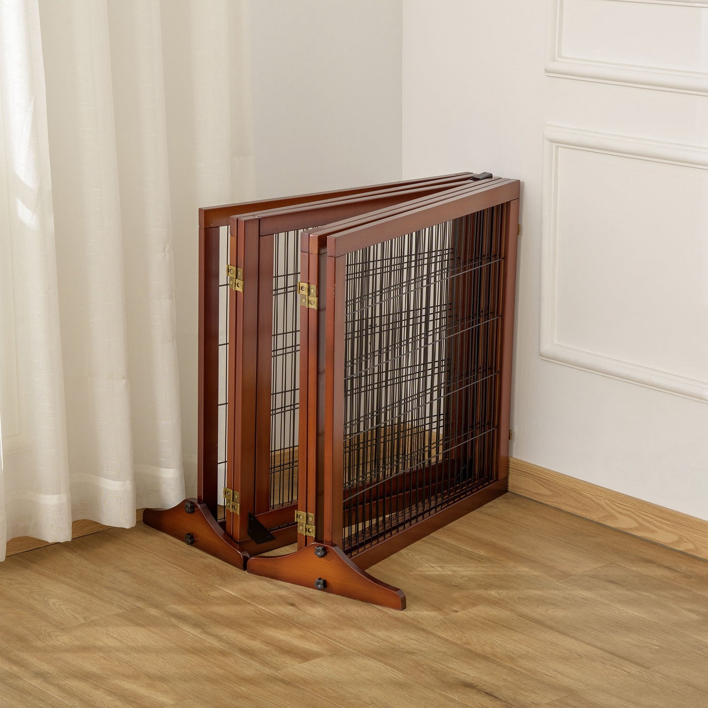 PawHut Absperrgitter für Hunde، klappbar، Kiefernholz، 432 × 36 × 70 سم، كافيه