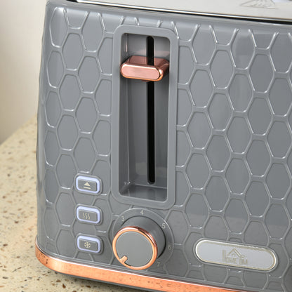 HOMCOM 2-in-1 Küchenset, Toaster und Wasserkocher, mehrere Optionen, 1,7 L, 4 Toastscheiben gleichzeitig, Kunststoff, Grau
