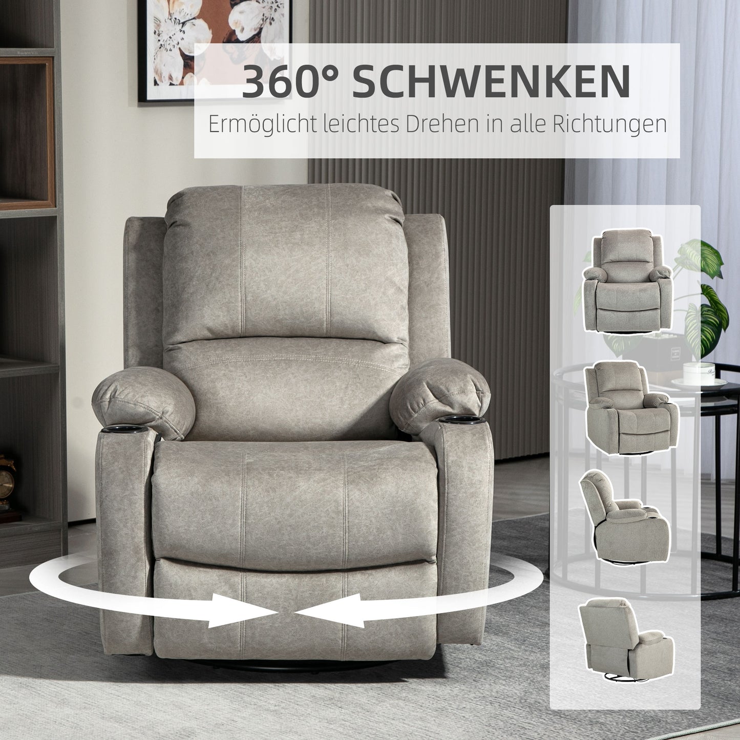 HOMCOM Relaxsessel mit Fußstütze und Liegefunktion, inkl. Getränkehalter, bis 150 kg, Braun