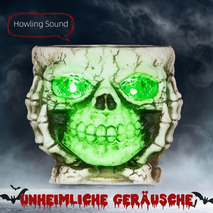 HOMCOM Halloweendekoration, Skelett-Süßigkeitenschale, leuchtende Augen, unheimliches Heulen, Grau/Schwarz