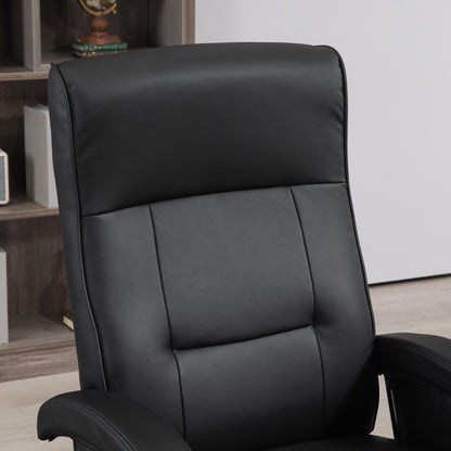 HOMCOM Drehbarer Polsterstuhl، Kunstleder، Fußstütze، Holzbasis، neigbar، Schwarz