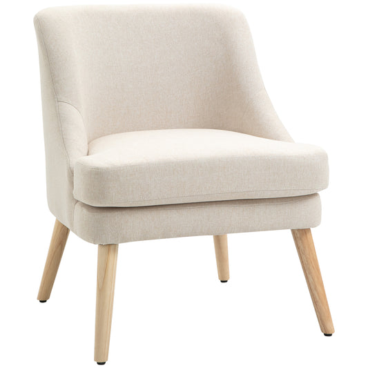 HOMCOM Sessel Loungesessel mit Leinenoptik, Armlehne, Gepolstert Relaxsessel mit Holzbeine, für Wohnzimmer, Schlafzimmer, Cremeweiß