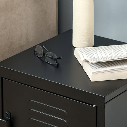 HOMCOM Nachttisch, Beistelltisch mit verstellbarem Regal, Tür, Nachtschrank für Schlafzimmer, Wohnzimmer, Metall, Schwarz, 50 x 40 x 47,5 سم