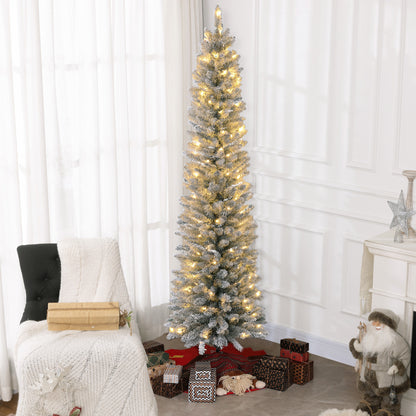 HOMCOM Weihnachtsbaum 210 cm, LED-Lichterkette, Kunstkette, flammhemmend, Metallbasis, Grün