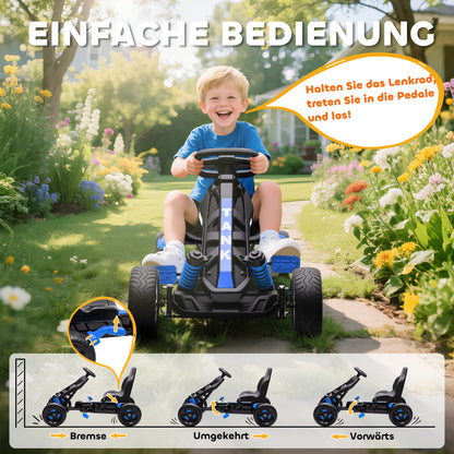 AIYAPLAY Gokart mit Pedalen, Tretauto für Kinder mit Bremse, rutschfeste Räder, Metallrahmen, 3-6 Jahre, Blau
