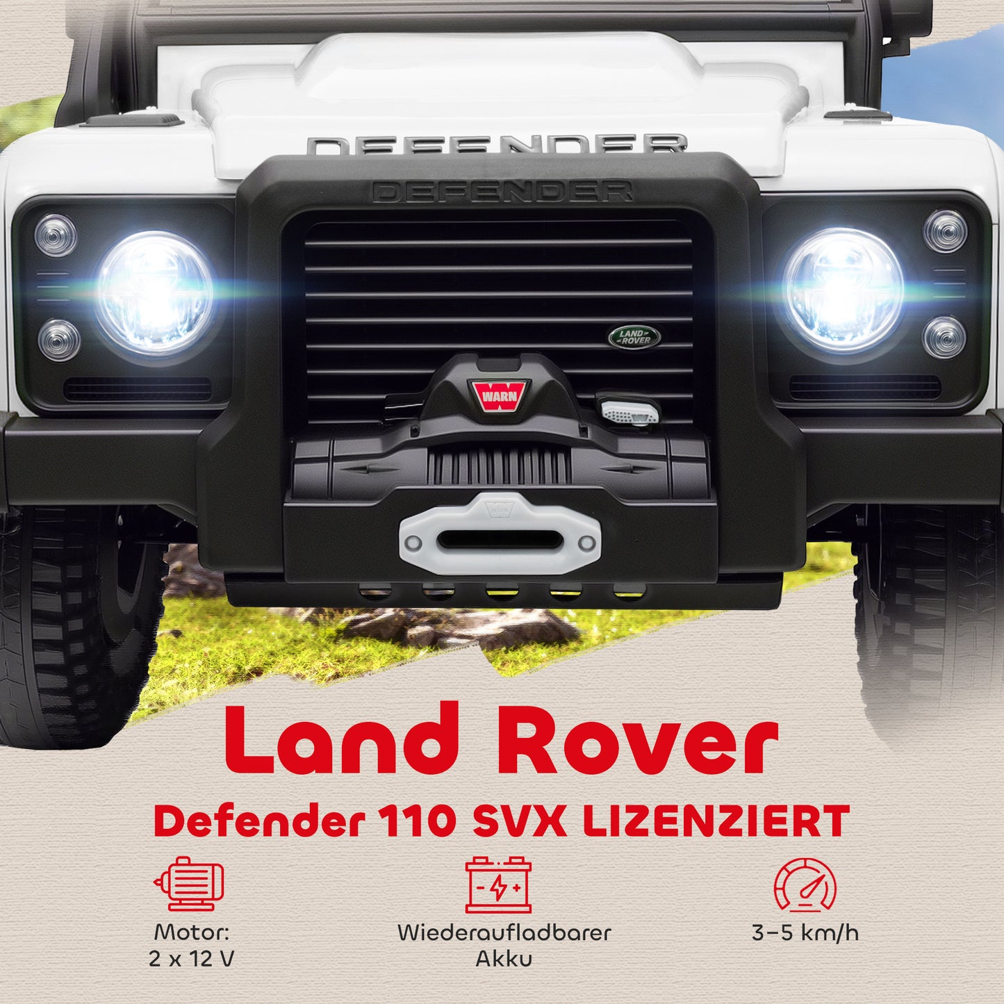 AIYAPLAY Kinder-Elektroauto, 12V Batterie-Betrieb, Fernbedienung, Musik-Funktion, Hupe, LED-Lichter, Weiß