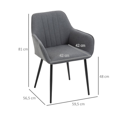 HOMCOM 2er Set Esszimmerstühle Essstühle Polsterstuhl mit atmungsaktivem Leinenbezug Wohnzimmerstuhl Sessel Küchenstuhl mit Rückenlehne Armlehne Leinen Dunkelgrau 59,5 x 56,5 x 81 cm