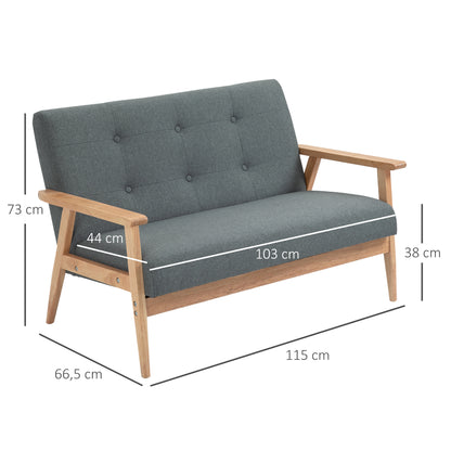 HOMCOM Sofa 2 Sitzer Couch, Wohnzimmersofa mit Leinenoptik Modern Polstersofa für Wohnzimmer, Schlafzimmer, Dunkelgrau 115 x 66,5 x 73 cm