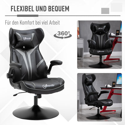 Vinsetto Gaming Stuhl ergonomischer Computerstuhl mit Wippfunktion Drehstuhl höhenverstellbar Stahl Schwarz+Grau 67 x 70 x 106-112 cm