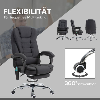 Vinsetto Bürostuhl mit Massagefunktion, Ergonomischer Schreibtischstuhl mit Liege- & Wärmefunktion, höhenverstellbar, Schwarz
