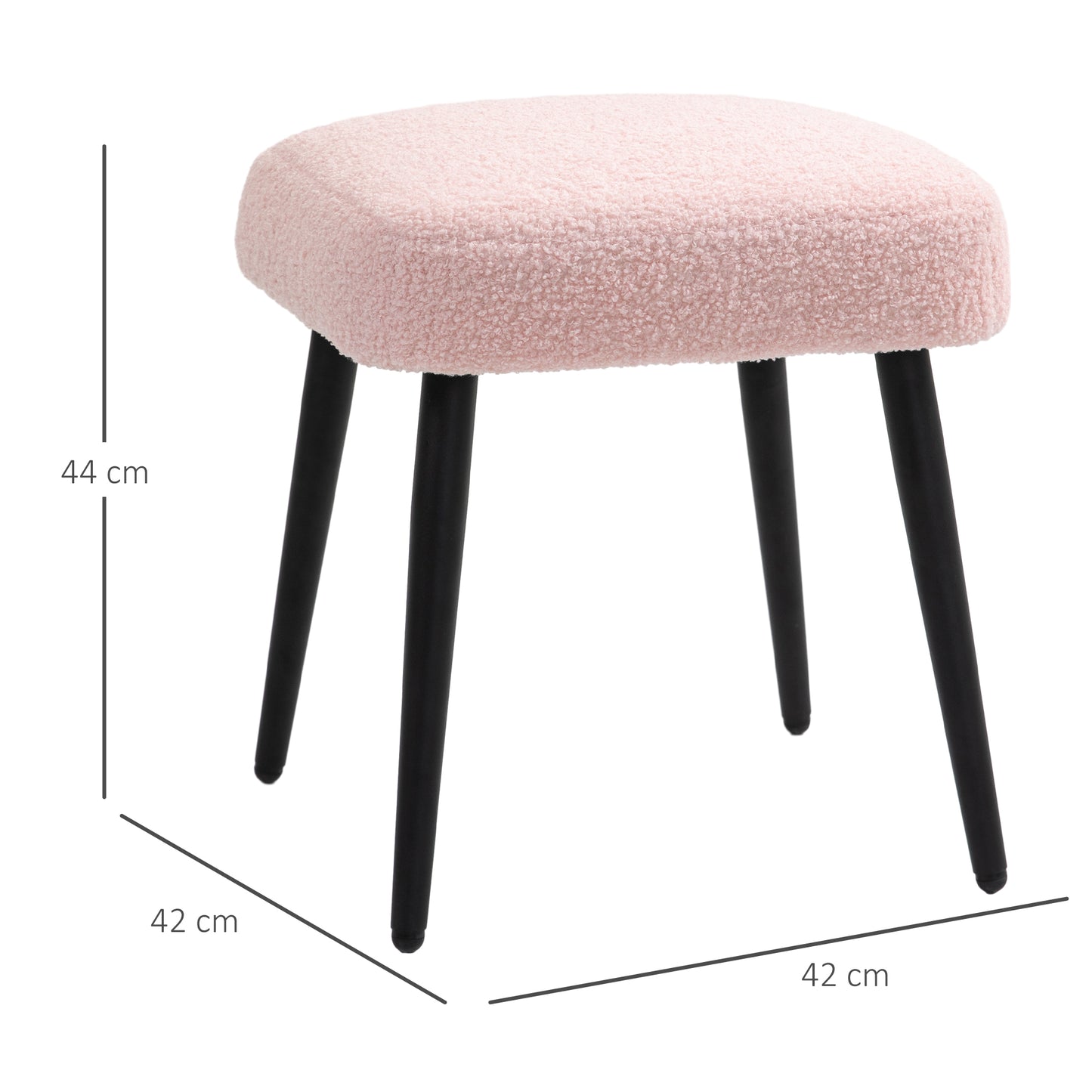 HOMCOM Hocker, Fußstütze, gepolsterter Sitz, Kaschmir-Optik, Stahlbeine, 42 x 42 x 44 cm, Rosa