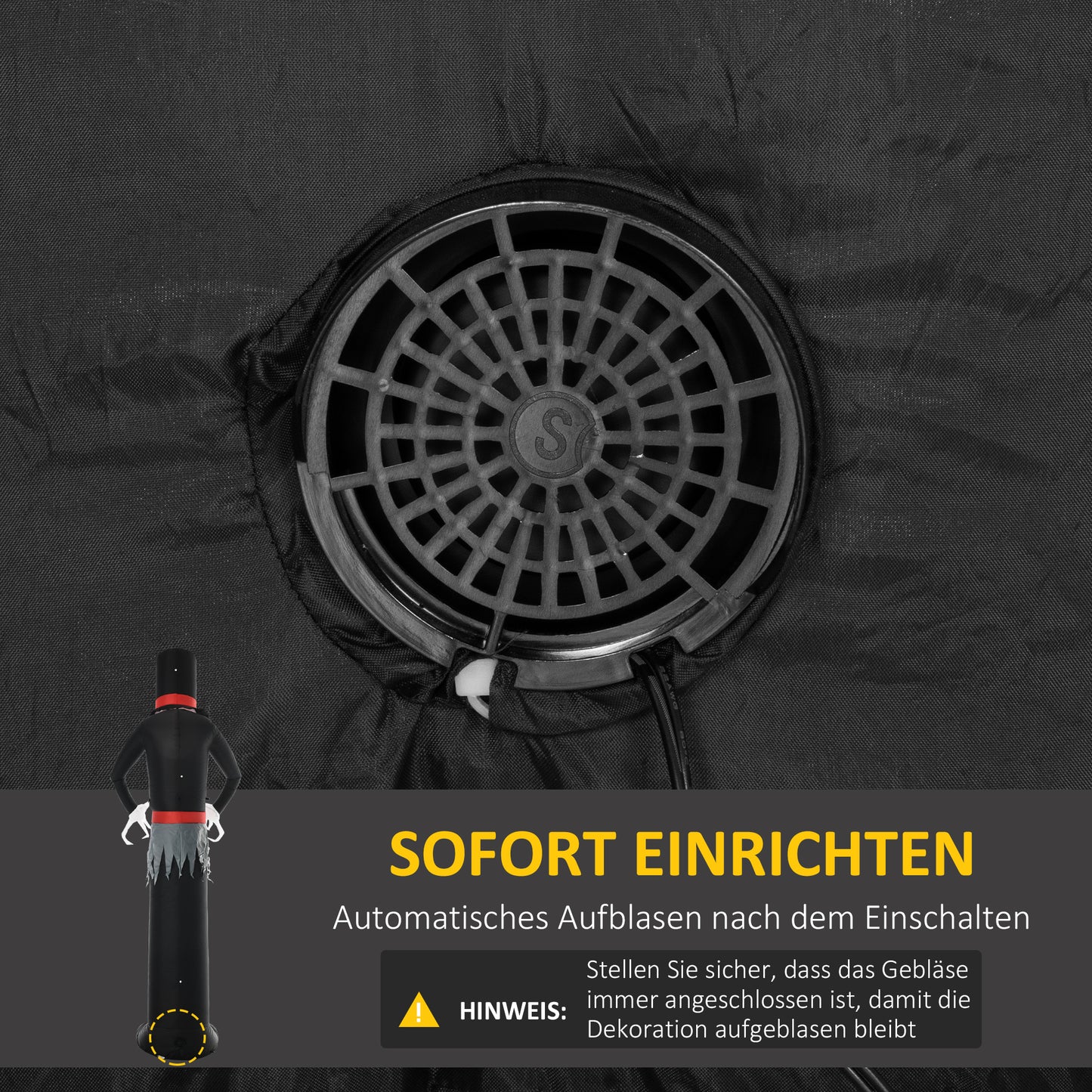 Outsunny Halloween-Dekoration 3 m riesiger Sensenmann mit LED-Beleuchtung für Outdoor, IP44