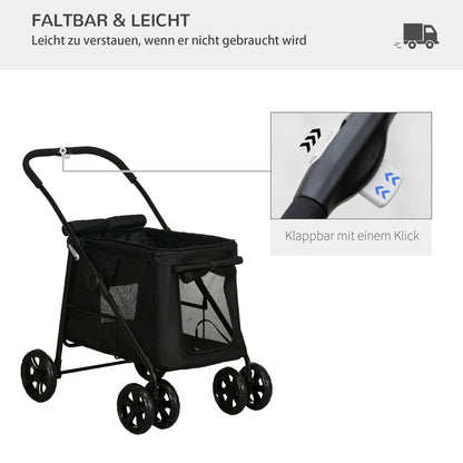 PawHut Hundetrolley inkl. Kissen, 3 Seitentaschen, klappbar, Hundewagen, 102 cm x 62 cm x 105 cm, Schwarz
