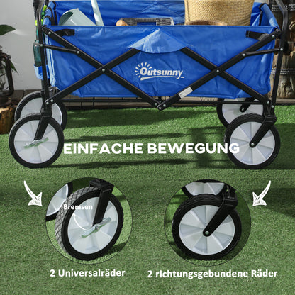 Outsunny Bollerwagen Handwagen mit faltbar Bremsen Verstellbarem Griff Transportwagen 68 KG Belastbar, Strandwagen Gartenwagen für Strand Garten Einkauf Shopping