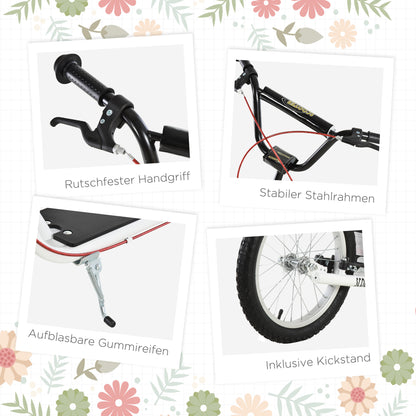 HOMCOM Kinderroller Scooter Tretroller Cityroller Kickscooter Roller Kinder Kickboard mit Luftreifen und Handbremse Scooter Kinder Wasserfest Faltbar ab 5 Jahre 16 Zoll Weiß 139 x 58 x 90-96 cm