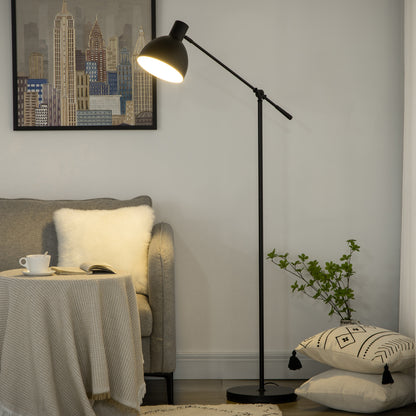 HOMCOM Stehleuchte im Industriedesign, höhenverstellbar, Bodenschalter; 30 m x 30 cm x 131 cm, Schwarz