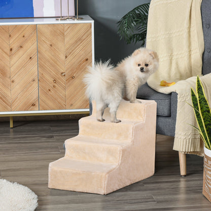 PawHut Hundetreppe 4-stuffig, 35 cm Katzentreppe für Bett und Sofa, Haustiertreppe für Hunde وKatzen bis 5 كجم، Plüschoptik، بيج