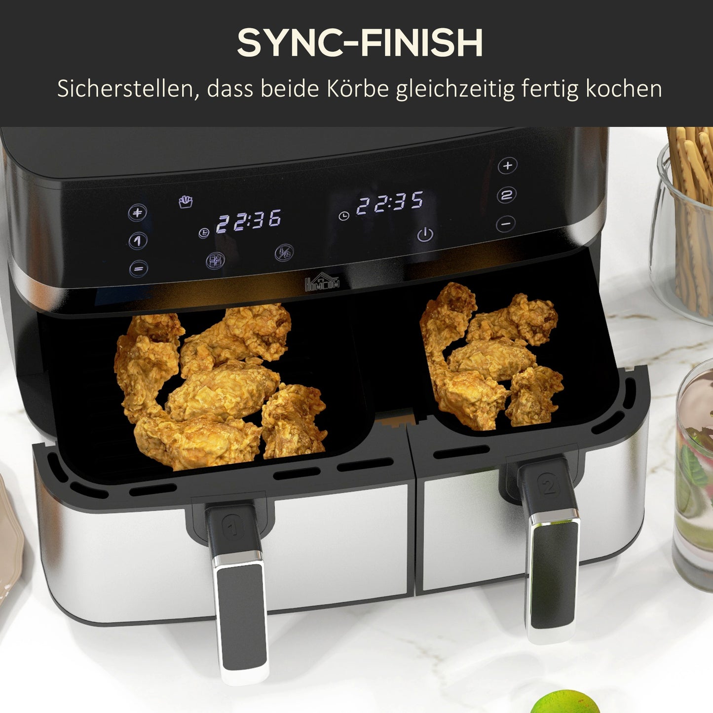 HOMCOM Heißluftfriteuse Friteuse, 2700 W, 8 Einstellungen, 41,8 cm x 39,2 cm x 31,1 cm, Schwarz + Silber