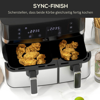 HOMCOM Heißluftfriteuse Friteuse, 2700 W, 8 Einstellungen, 41,8 cm x 39,2 cm x 31,1 cm, Schwarz + Silber