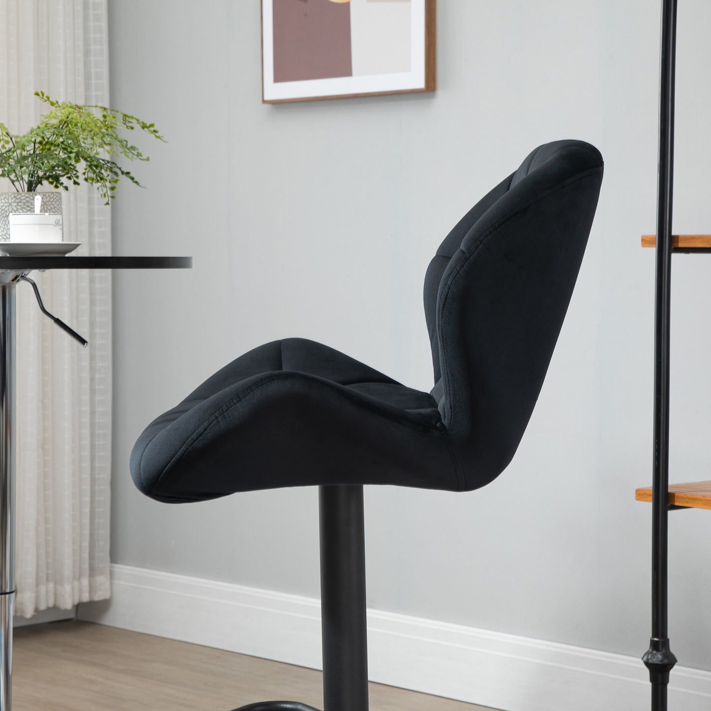 HOMCOM 2er-Set Barhocker drehbare Barstühle mit Lehne höhenverstellbarer Bistrohocker Tresenhocker Samt Touch armloser Schaumstoff Schwarz 51,5x 57,5 x 93-114,5 cm