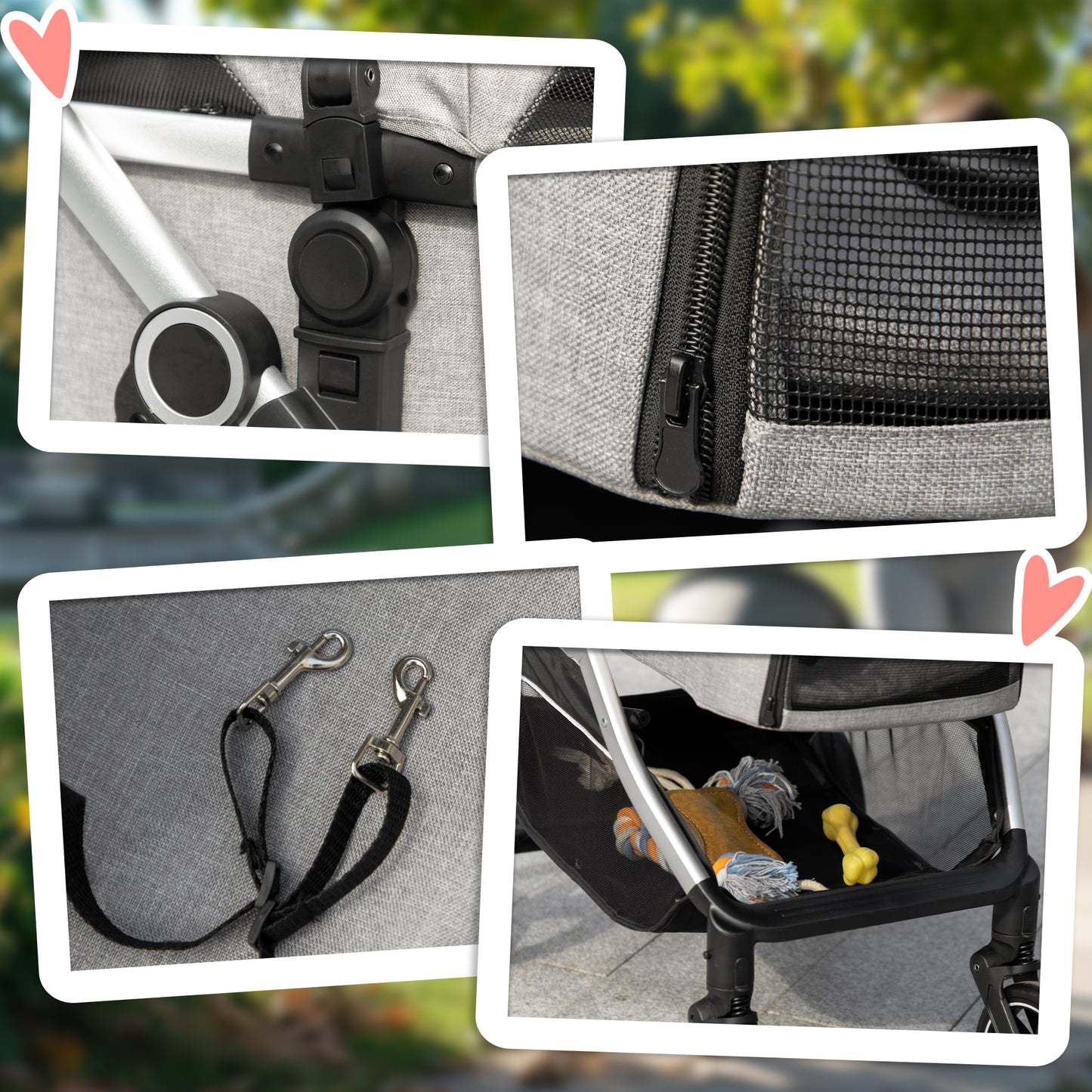 PawHut Hundebuggy Hundewagen bis 10 kg Klappbar Tragtasche Bodenkorb 83 cm x 58 cm x 102 cm, Hellgrau