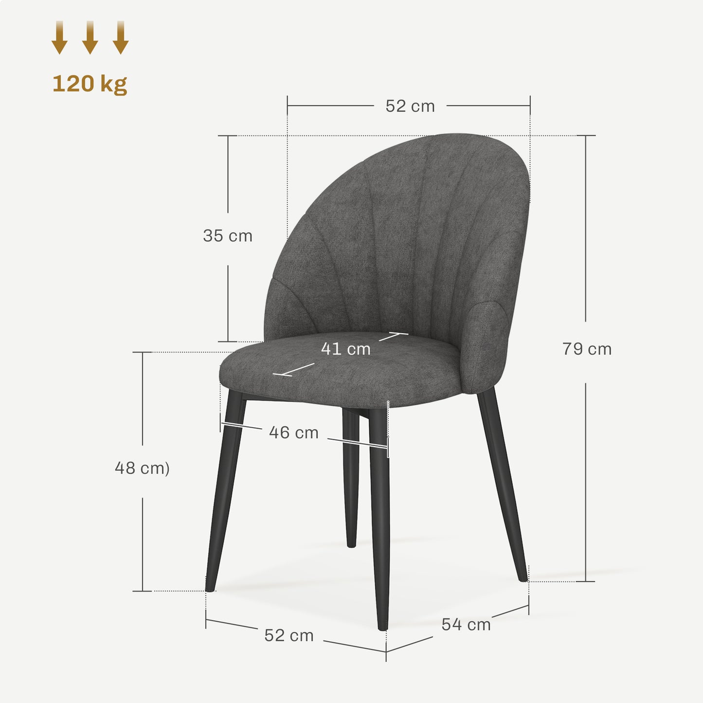 HOMCOM 4er-Set Esszimmerstühle, Küchenstühle in Samtoptik, Stahlbeine, armlos, Grau