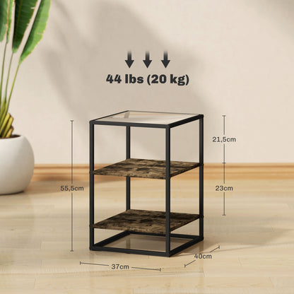HOMCOM 2er-Set Beistelltische mit Glasplatte, 3-stufiges Design, Metallrahmen, für Wohnzimmer, Schlafzimmer, Braun