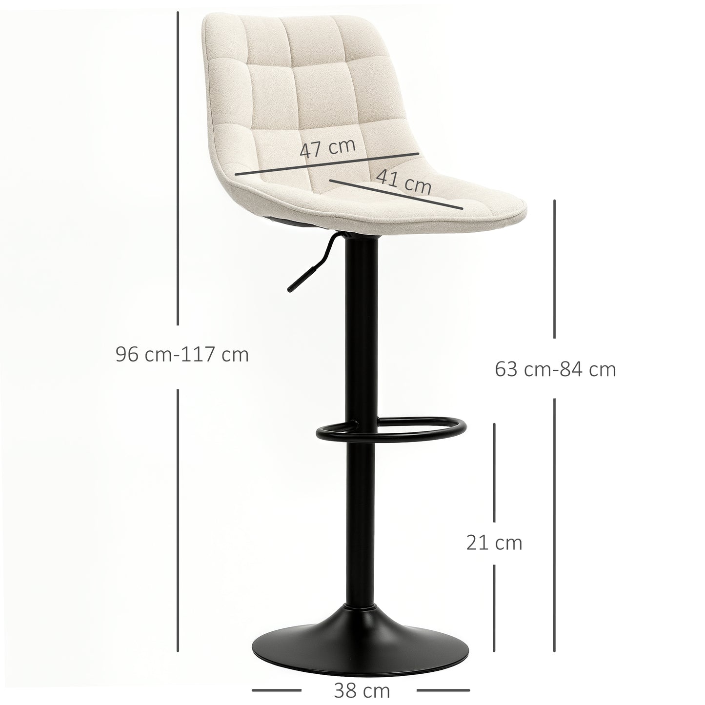 HOMCOM Moderner Barhocker, 2er-Set drehbare Barstühle mit Rückenlehne, höhenverstellbar, mit Fußstütze, gepolstert, بيج