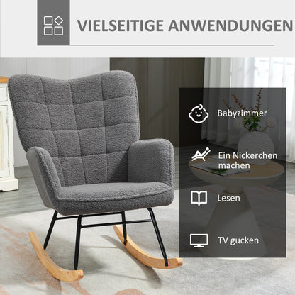 HOMCOM Schaukelstuhl im Retro-Design, Massivholz, Sessel, Relaxsessel, 98 cm x 71 cm x 101 cm, Dunkelgrau